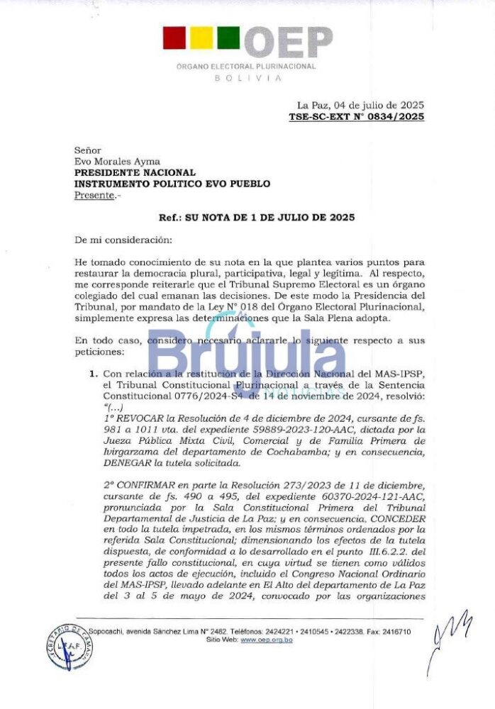 TSE oficializa la inhabilitación de Evo Morales como candidato presidencial