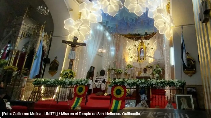 Aumenta la afluencia de fieles al templo San Idelfonso por la festividad de la Virgen de Urkupiña