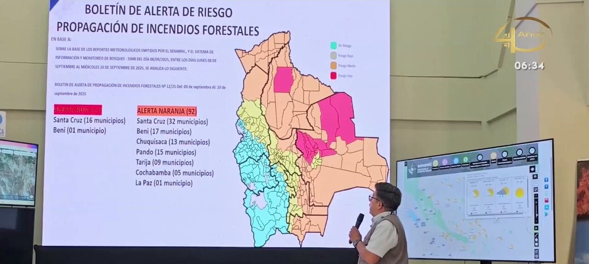Bolivia mantiene alerta roja en 24 municipios por riesgo de incendios forestales