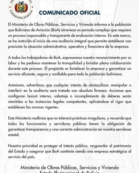 Ministerio de Obras ordena auditoría integral a BoA