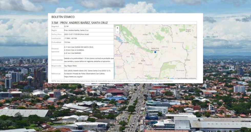 Observatorio San Calixto reporta temblor de 3.5 en Santa Cruz