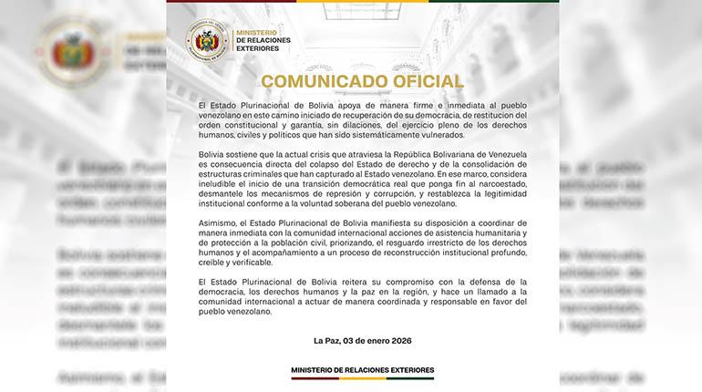 Bolivia dice que apoya “la recuperación de la democracia” en Venezuela y sugiere iniciar una transición democrática