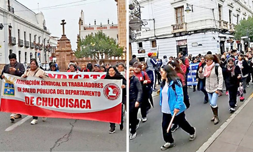 Trabajadores de la salud y maestros en Chuquisaca exigen aumento salarial del 20%, denuncian vulneración de derechos laborales y piden diálogo al Gobierno