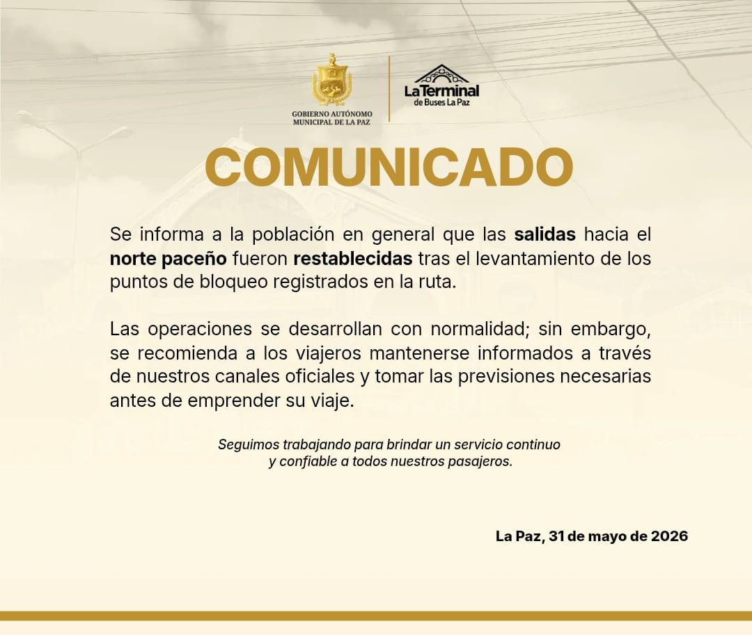 Terminal Minasa restablece salidas al norte paceño tras levantamiento de bloqueos
