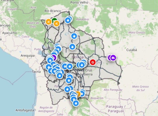Mapa de transitabilidad reporta 57 bloqueos en Bolivia y cuatro en Santa Cruz