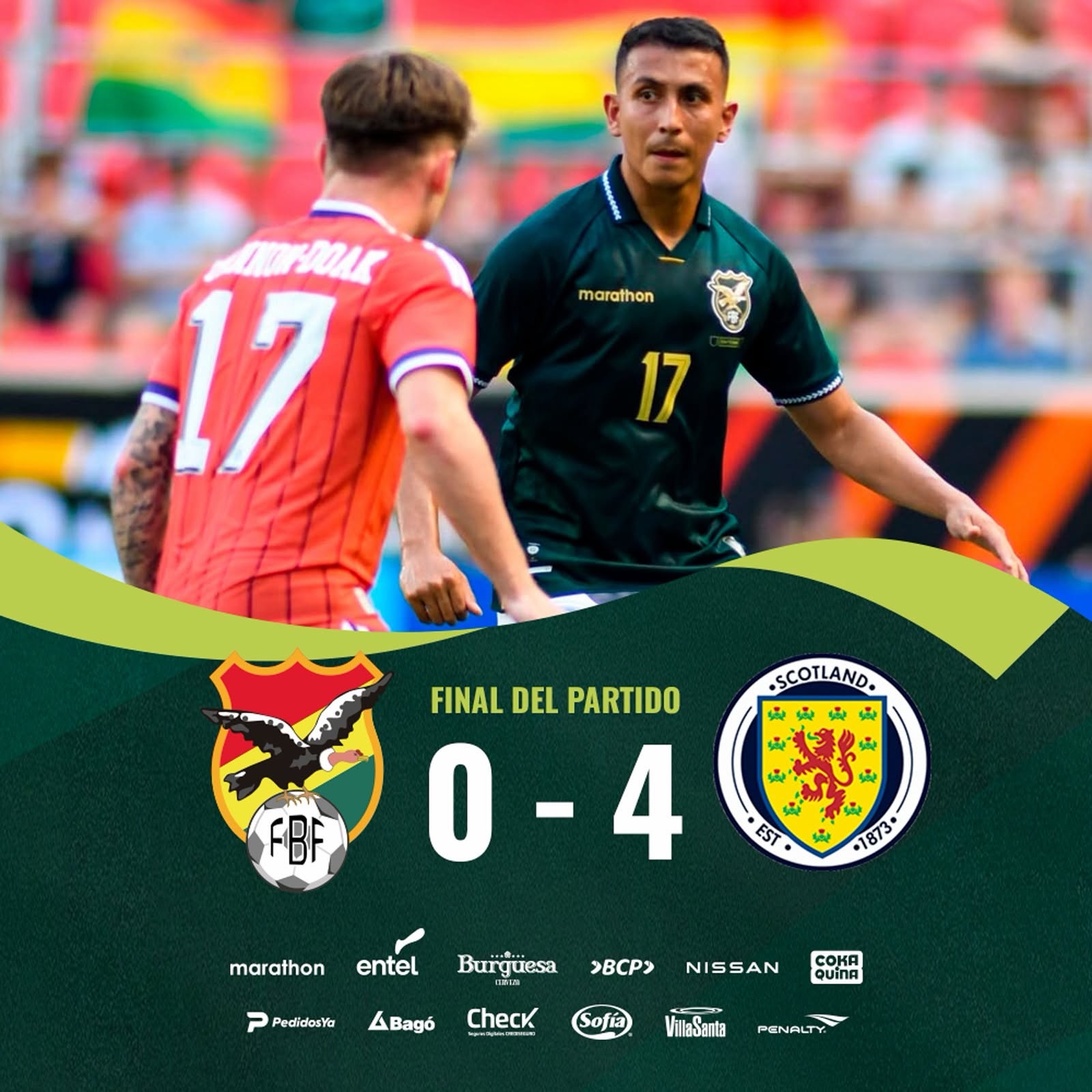 Bolivia cae goleada ante Escocia en amistoso internacional