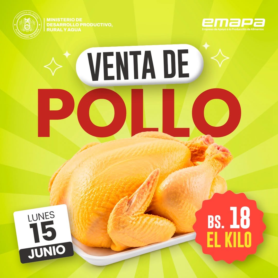 Emapa ofrece pollo a Bs 18 el kilo en dos puntos de venta de La Paz