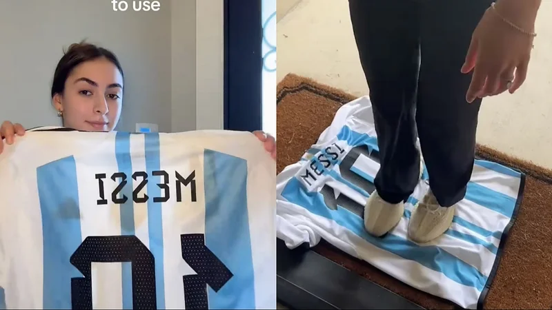 Tiktoker genera polémica al usar una camiseta de Messi como objeto de limpieza
