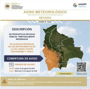 Senamhi activa alerta naranja por nevadas en cinco departamentos