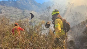 Tres bomberos resultan heridos durante un incendio forestal en Quillacollo